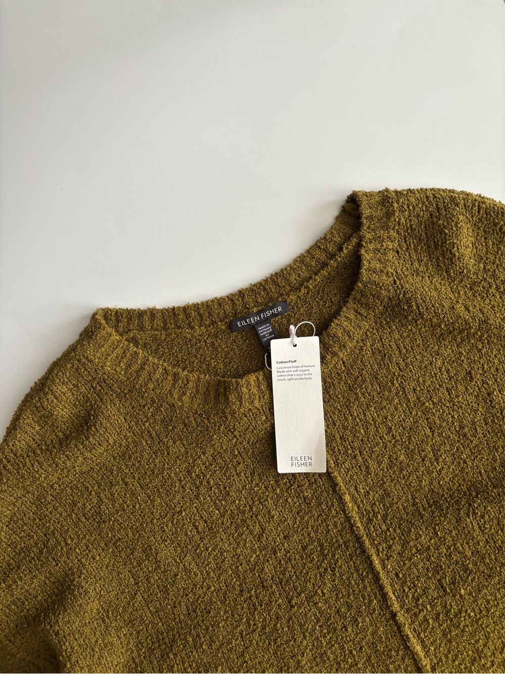Eileen Fisher NWT Organic Cotton Fluff Cashmere Blend Crewneck Sweater Moss - Picture 4 of 4